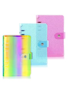 Gerenic 3 Pieces A6 Soft PVC 6-Ring Binder Cover with Glitter, Clear Transparent PVC Notebook Folder Cover with Snap Button Closure Loose Leaf Binder Protector  - Image 1