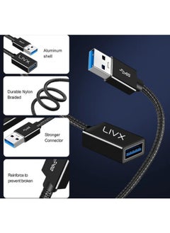 Livx Rope 5gbps Fast Data Transfer USB 3.0 Male to Female Extension Cable Rope Braided 3 Meters  - Image 2