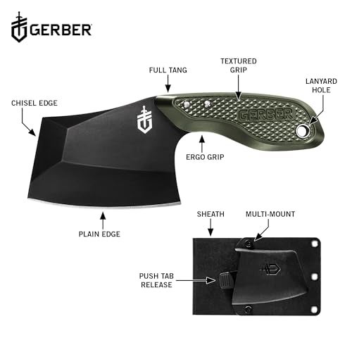 Gerber Gear TRI-Tip Mini Cleaver Fixed Blade Camping Knife with Molle Sheath for Survival and Bushcrafting, Green - Image 2