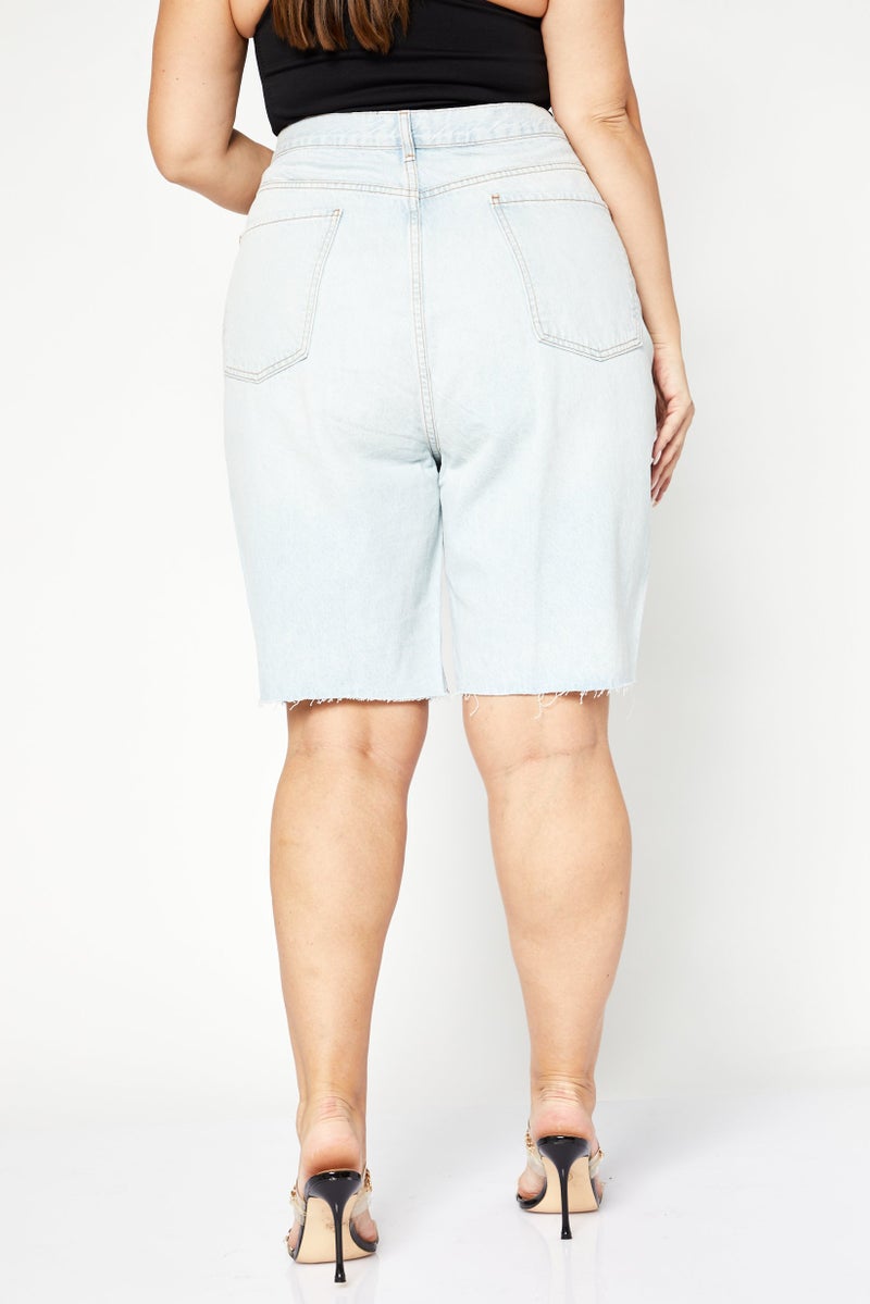 Asos Design Women Curve Washed Denim Shorts, Light Blue - Image 3