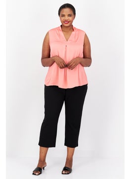 Bar III Women Plus Size V-Neck Sleeveless Textured Tank Top, Coral Rose  - Image 2