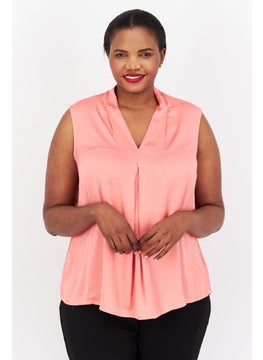 Bar III Women Plus Size V-Neck Sleeveless Textured Tank Top, Coral Rose  - Image 1