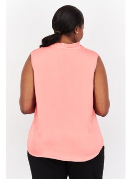 Bar III Women Plus Size V-Neck Sleeveless Textured Tank Top, Coral Rose  - Image 4