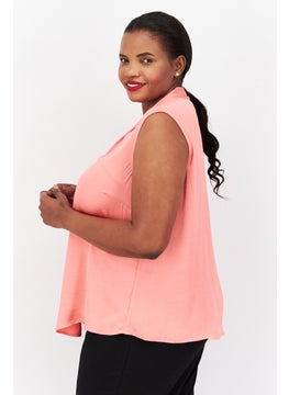 Bar III Women Plus Size V-Neck Sleeveless Textured Tank Top, Coral Rose  - Image 3