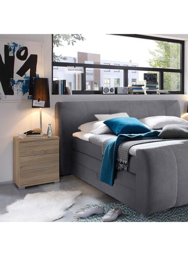 Stella Trading طاولة بجانب السرير بتصميم بلوك سونوما من خشب البلوط بثلاثة أدراج – طاولة جانبية حديثة مع تخزين لأسرة الصندوق الربيعي، 46 × 61 × 42 سم" - Image 1