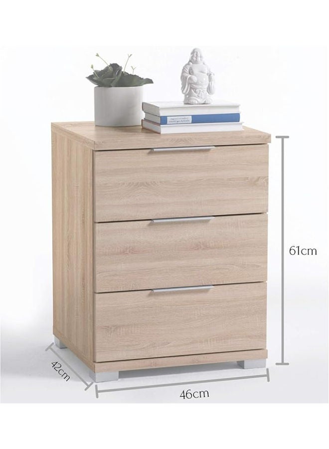 Stella Trading طاولة بجانب السرير بتصميم بلوك سونوما من خشب البلوط بثلاثة أدراج – طاولة جانبية حديثة مع تخزين لأسرة الصندوق الربيعي، 46 × 61 × 42 سم" - Image 2