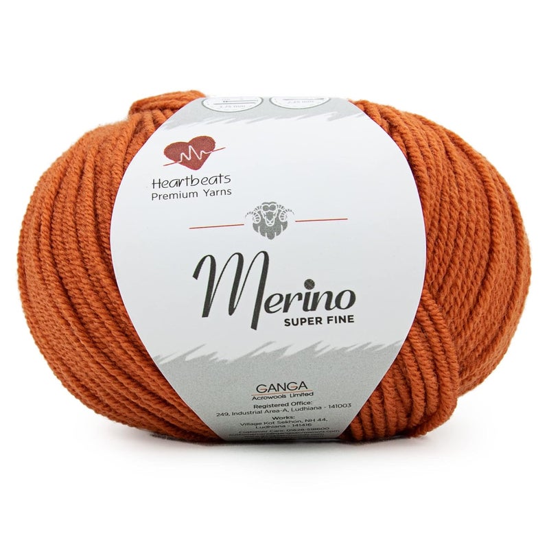Heartbeats Merino Superfine,is 100% Pure New Wool Mark Certified. Oekotex Class 1 Certified. Pack of 2 Balls-50Gm Each. MSF27 Pumpkin - Image 1