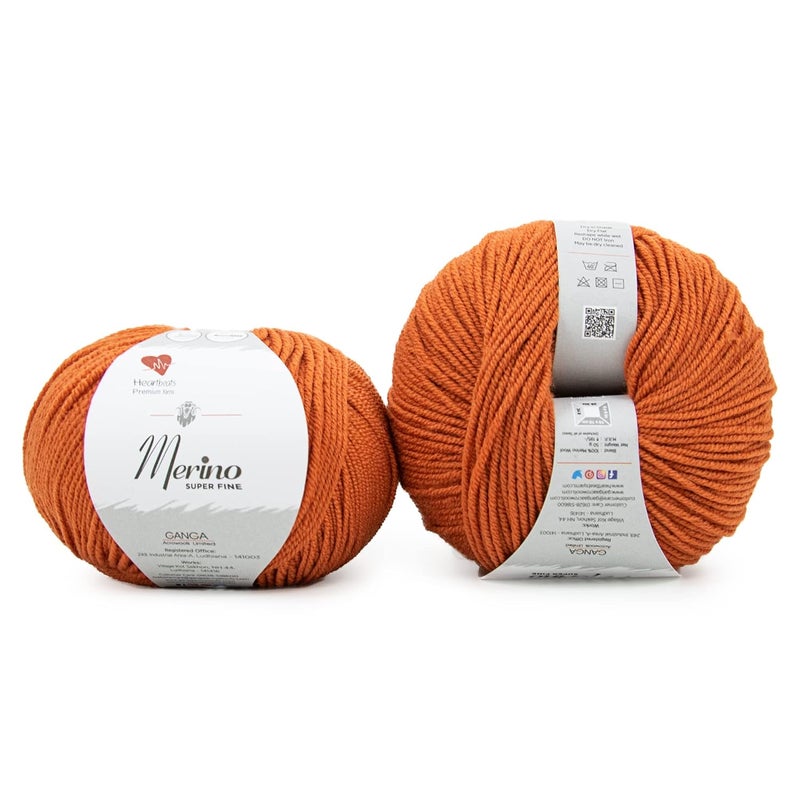 Heartbeats Merino Superfine,is 100% Pure New Wool Mark Certified. Oekotex Class 1 Certified. Pack of 2 Balls-50Gm Each. MSF27 Pumpkin - Image 2