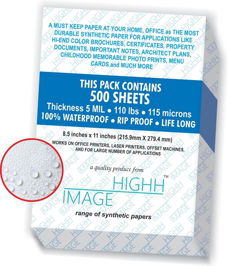 HIGHH IMAGE Waterproof Paper, 500 Sheets, Bulk Pack, Thickness 5 MIL, Synthetic Paper, A4, 210 x 297 mm by | Print with Laser Printers | Office Printers - Image 2
