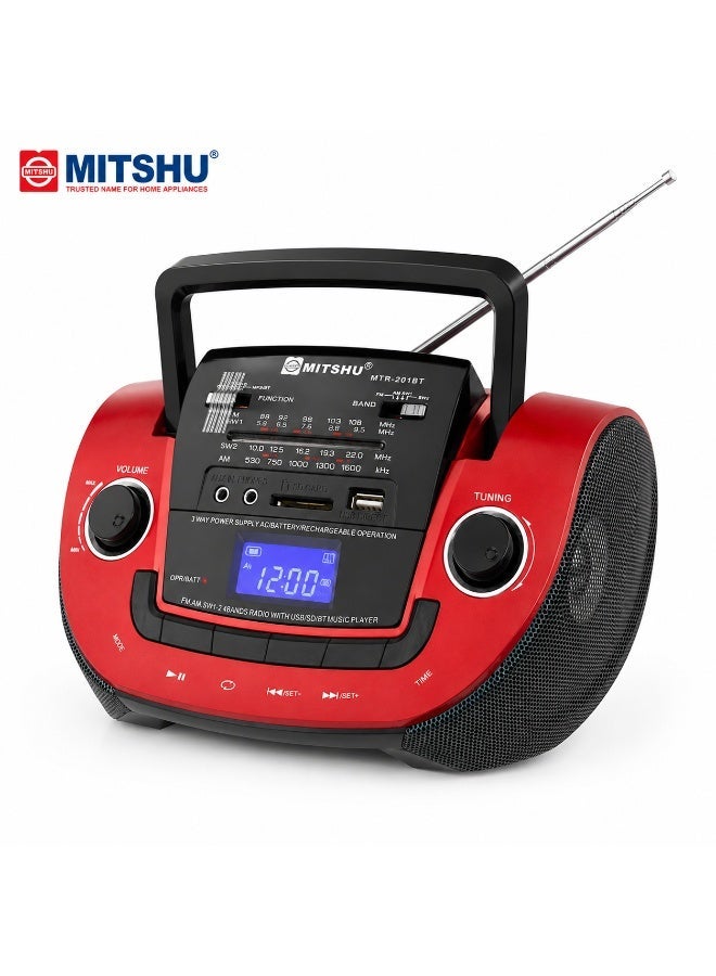 ميتشو مكبر صوت راديو بلوتوث محمول مع مستقبل متعدد الموجات AM/FM/SW، ومشغل MP3 USB/SD/TF وبطارية قابلة لإعادة الشحن - أحمر - Image 2