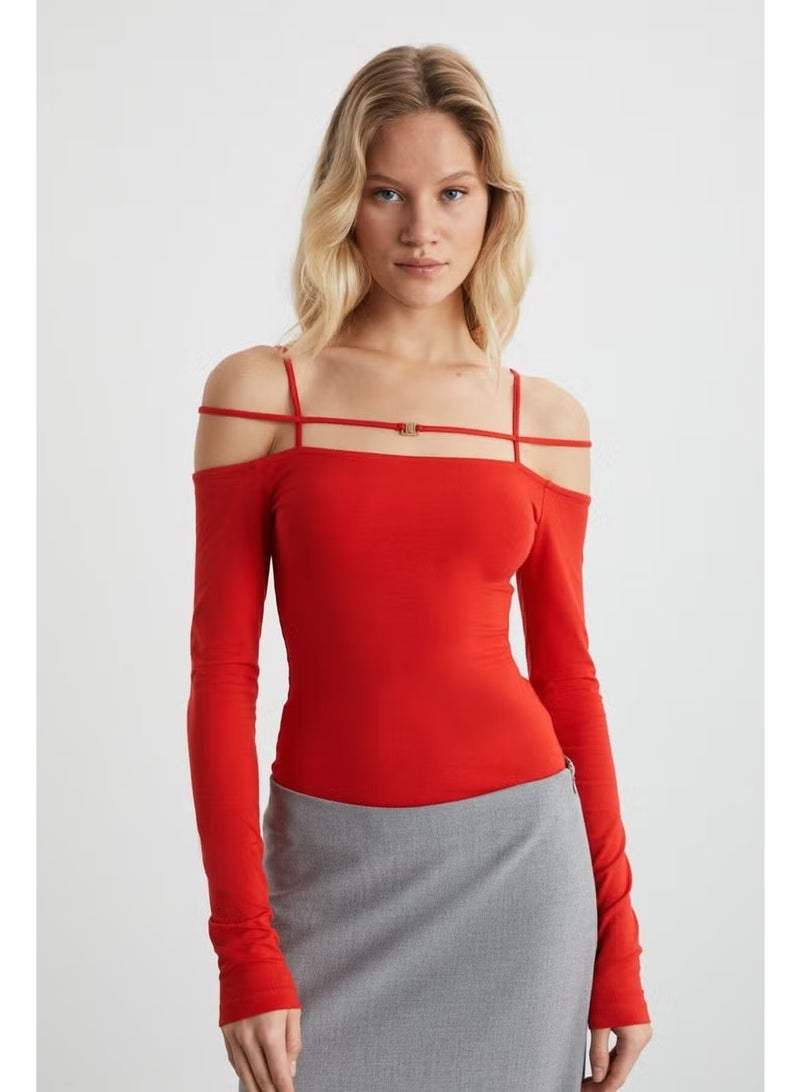 GRIMELANGE Liadan Women's Viscose Round Neck Slim Fit Red Blouse - Image 2
