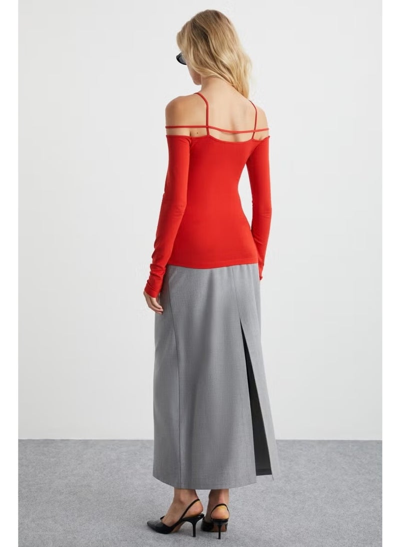 GRIMELANGE Liadan Women's Viscose Round Neck Slim Fit Red Blouse - Image 5