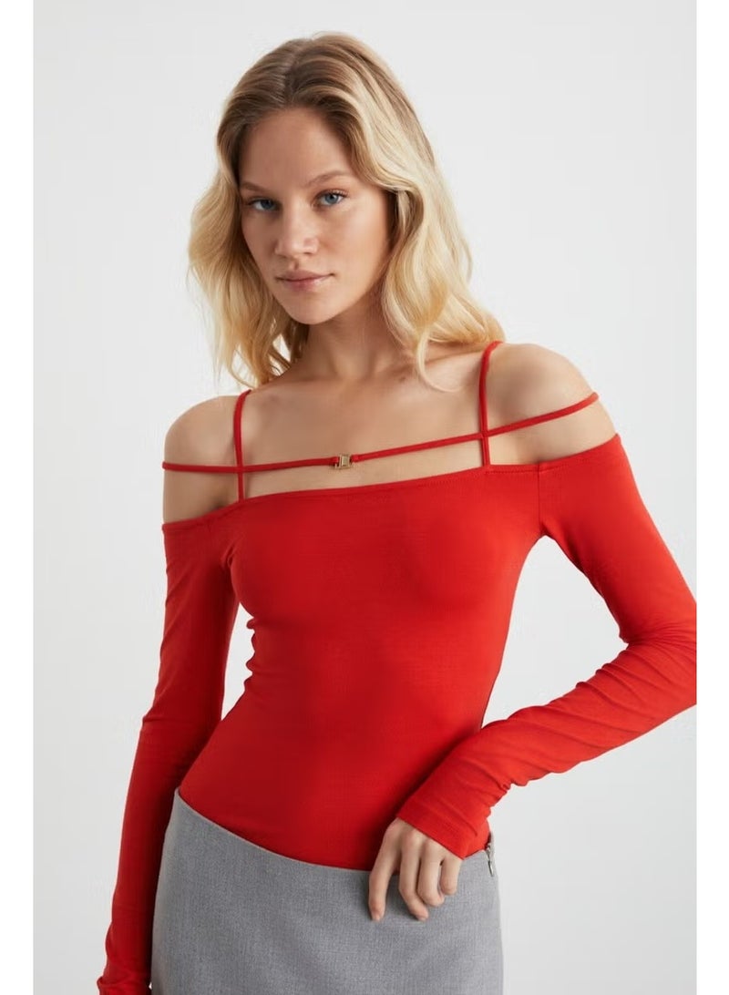 GRIMELANGE Liadan Women's Viscose Round Neck Slim Fit Red Blouse - Image 3