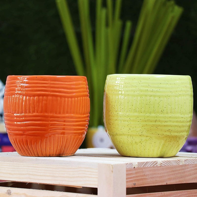 Leafy Tales Set of 3 Barrel Shape Ceramic Pot, Pot Only (Multi- Color), Barrel - 3 (Fog Foun_RY) - Image 5