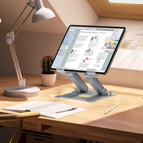 KABCON Quality Tablet Stand,Adjustable Foldable Eye-Level Aluminum Solid Up to 15-in Tablets Holder for Microsoft Surface Series Tablets,iPad Series,Samsung Galaxy Tabs,Amazon Kindle Fire,Etc.Silver - Image 3