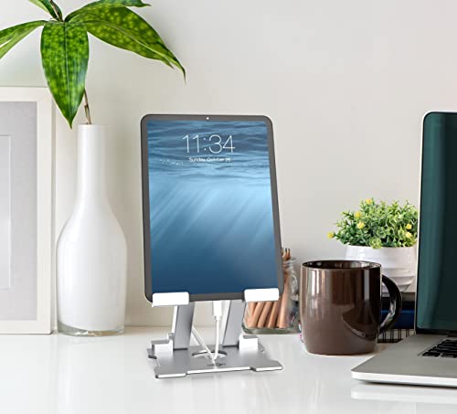 KABCON Quality Tablet Stand,Adjustable Foldable Eye-Level Aluminum Solid Up to 15-in Tablets Holder for Microsoft Surface Series Tablets,iPad Series,Samsung Galaxy Tabs,Amazon Kindle Fire,Etc.Silver - Image 4