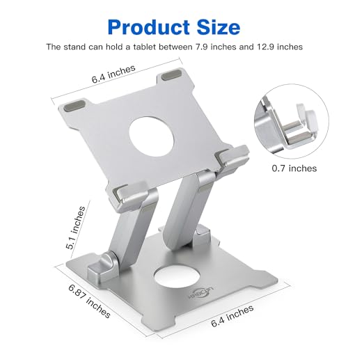 KABCON Quality Tablet Stand,Adjustable Foldable Eye-Level Aluminum Solid Up to 15-in Tablets Holder for Microsoft Surface Series Tablets,iPad Series,Samsung Galaxy Tabs,Amazon Kindle Fire,Etc.Silver - Image 2