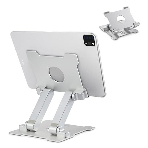 KABCON Quality Tablet Stand,Adjustable Foldable Eye-Level Aluminum Solid Up to 15-in Tablets Holder for Microsoft Surface Series Tablets,iPad Series,Samsung Galaxy Tabs,Amazon Kindle Fire,Etc.Silver - Image 1