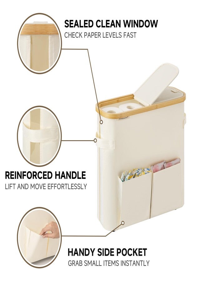 StorageWorks Toilet Paper Storage Baskets with Dual Flip Lids, Toilet Paper Organizer for Bathroom, Toilet Paper Container with Side Pocket, Holds 9 Mega or 12 Regular Rolls, Medium, Beige - Image 4