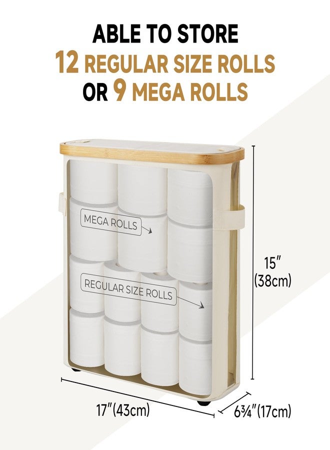 StorageWorks Toilet Paper Storage Baskets with Dual Flip Lids, Toilet Paper Organizer for Bathroom, Toilet Paper Container with Side Pocket, Holds 9 Mega or 12 Regular Rolls, Medium, Beige - Image 3