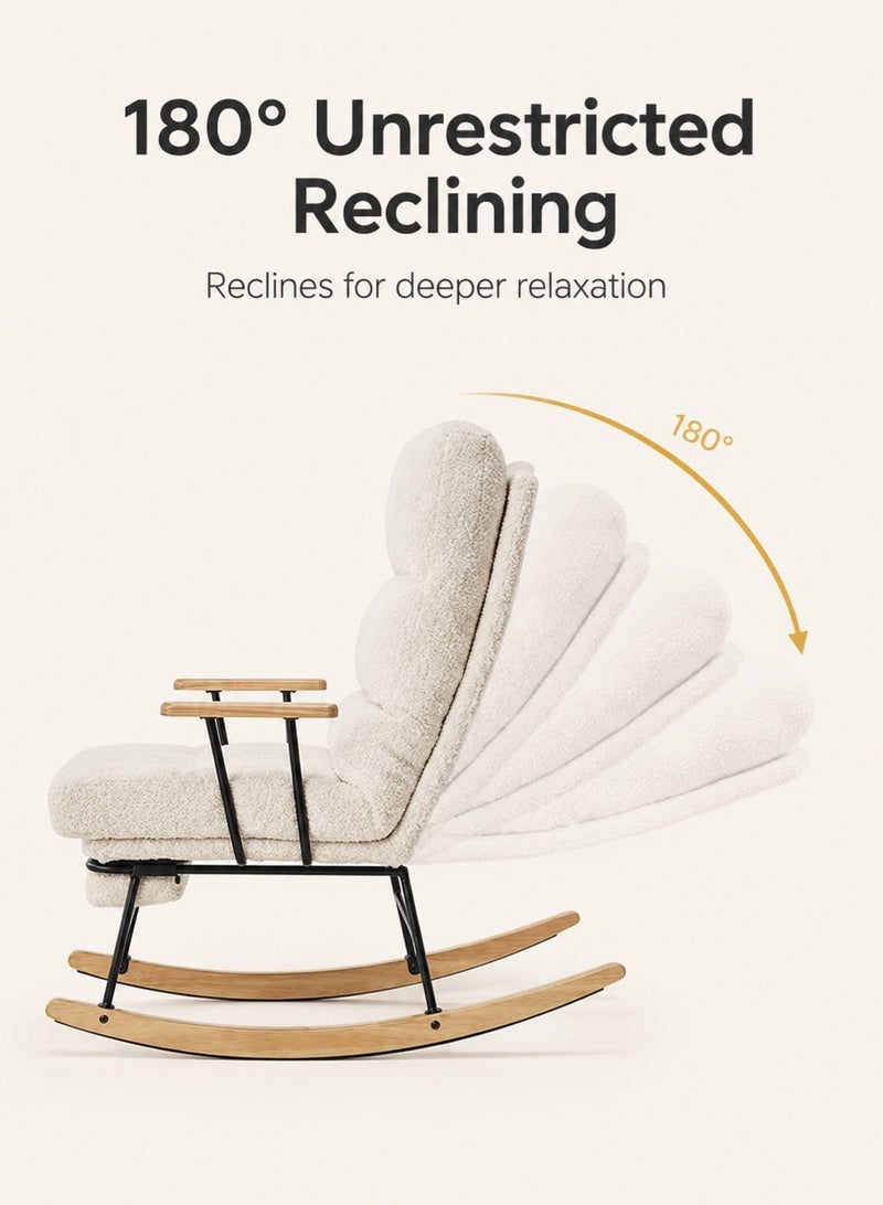 Rich Life Modern White Upholstered Rocking Chair with Plush Seat and Ergonomic High Backrest, Metal Frame and Wooden Rocker Base, Cozy Lounge Accent Chair for Living Room, Bedroom and Nursery,Comfortable Lounge and Reading Chair Office Seat -Lounge Accent Chair,Patio Chairs Lounge - Image 2
