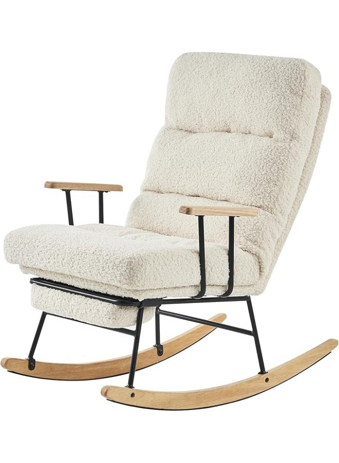 Rich Life Modern White Upholstered Rocking Chair with Plush Seat and Ergonomic High Backrest, Metal Frame and Wooden Rocker Base, Cozy Lounge Accent Chair for Living Room, Bedroom and Nursery,Comfortable Lounge and Reading Chair Office Seat -Lounge Accent Chair,Patio Chairs Lounge - Image 3