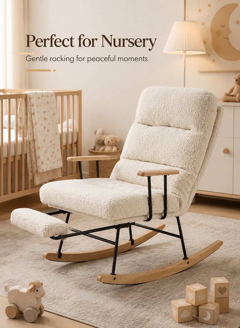 Rich Life Modern White Upholstered Rocking Chair with Plush Seat and Ergonomic High Backrest, Metal Frame and Wooden Rocker Base, Cozy Lounge Accent Chair for Living Room, Bedroom and Nursery,Comfortable Lounge and Reading Chair Office Seat -Lounge Accent Chair,Patio Chairs Lounge - Image 4