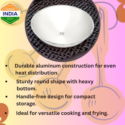 NYRA® Aluminium Kadhai/kadai Without Handle/2 Litre Round Bottom Tasla Kadhai | Aluminium Cookware for Cooking & Boiling - Image 4
