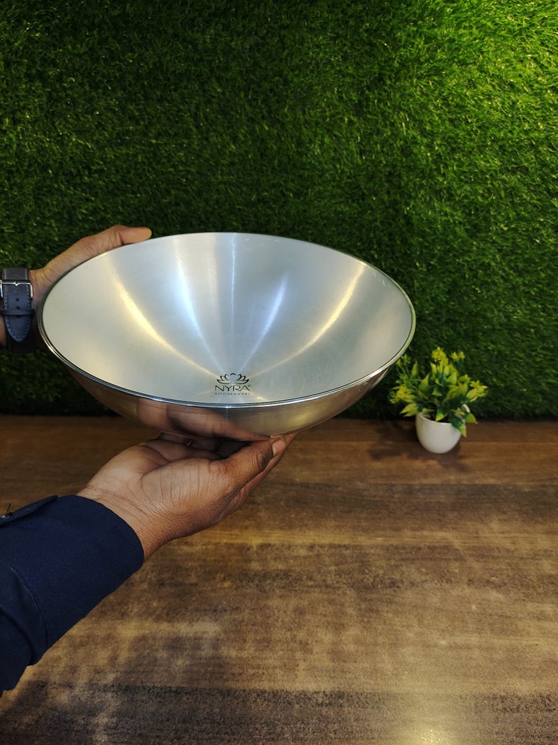 NYRA® Aluminium Kadhai/kadai Without Handle/2 Litre Round Bottom Tasla Kadhai | Aluminium Cookware for Cooking & Boiling - Image 2