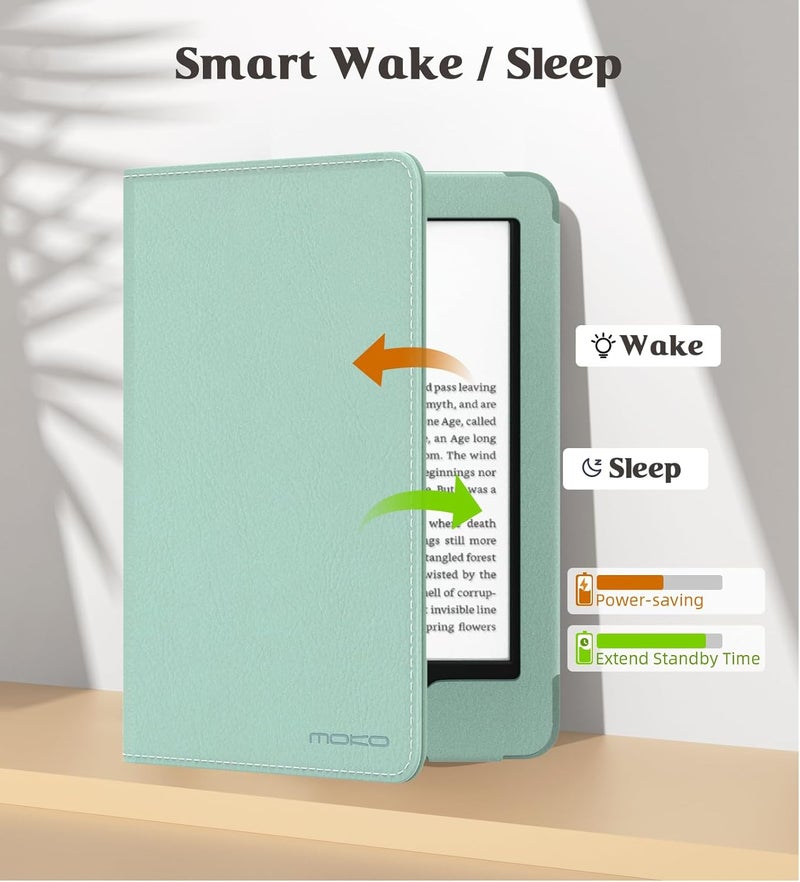 MoKo Case Fits All-New 6" Kindle (11th Generation, 2024/2022 Release)(10/8th Gen,2019/2016), Ultra Lightweight PU Shell Cover with Auto Wake/Sleep for Kindle 2024, Agave Green - Image 5