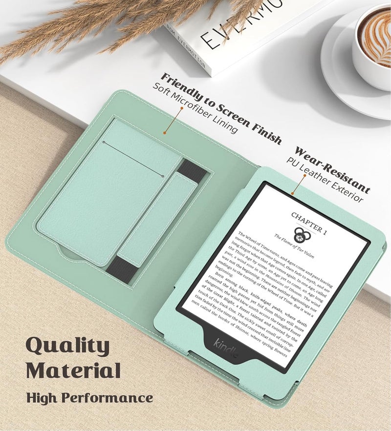 MoKo Case Fits All-New 6" Kindle (11th Generation, 2024/2022 Release)(10/8th Gen,2019/2016), Ultra Lightweight PU Shell Cover with Auto Wake/Sleep for Kindle 2024, Agave Green - Image 4