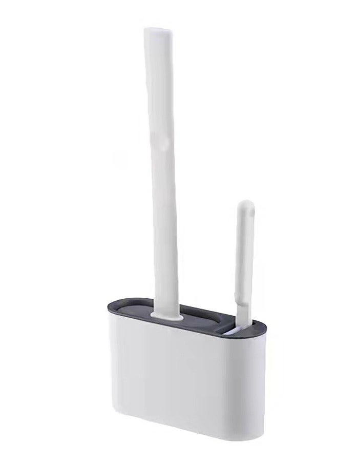 Toilet Brush and Holder Set 2 in 1 Silicone & Antibacterial Bristles Bathroom Cleaning Non Perforated Wall Mounted Toilet Brush,There has a Paster for Easy Hanging- grey - Image 1