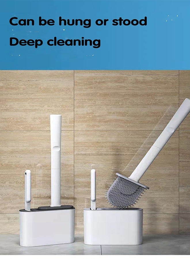 Toilet Brush and Holder Set 2 in 1 Silicone & Antibacterial Bristles Bathroom Cleaning Non Perforated Wall Mounted Toilet Brush,There has a Paster for Easy Hanging- grey - Image 5