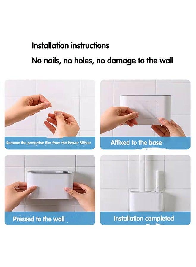 Toilet Brush and Holder Set 2 in 1 Silicone & Antibacterial Bristles Bathroom Cleaning Non Perforated Wall Mounted Toilet Brush,There has a Paster for Easy Hanging- grey - Image 2
