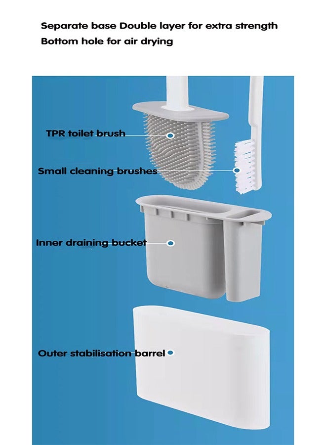Toilet Brush and Holder Set 2 in 1 Silicone & Antibacterial Bristles Bathroom Cleaning Non Perforated Wall Mounted Toilet Brush,There has a Paster for Easy Hanging- grey - Image 3