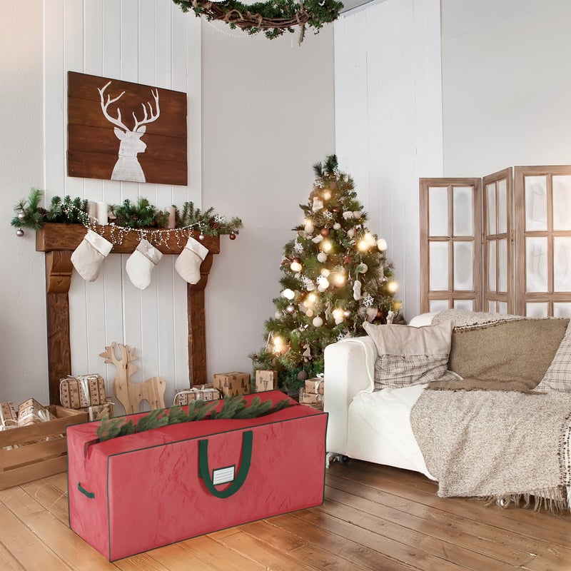 Elf Stor مجموعة أكياس تخزين شجرة عيد الميلاد - مجموعة من 2 حقيبة لأشجار صناعية بطول 7.5 قدم - تحمي زينة العطلات والبالونات من إلف ستور (أحمر) - Image 5