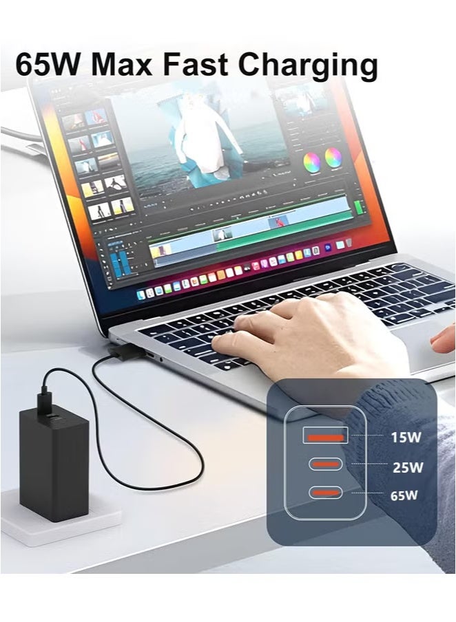 65W 3-Port Super Fast Charging Wall Charger,PD USB C Charger Block,Charger Head with USB Type-C Charging Cable, Adapter Type C Charger Fast Charging for iPhone,iPad, Galaxy,Samsung Galaxy,laptops - Image 4