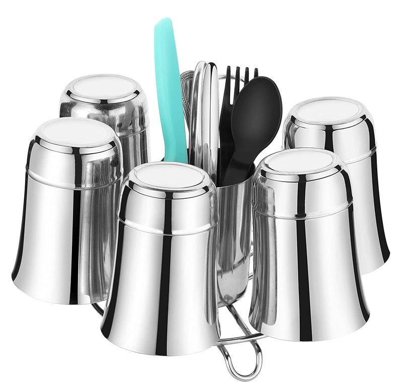 PUNO Stainless Steel Lotus Glass StandTumbler HolderGlass HolderSteel Glass and Spoon Organizer for Glasses and Cutlery - Image 2