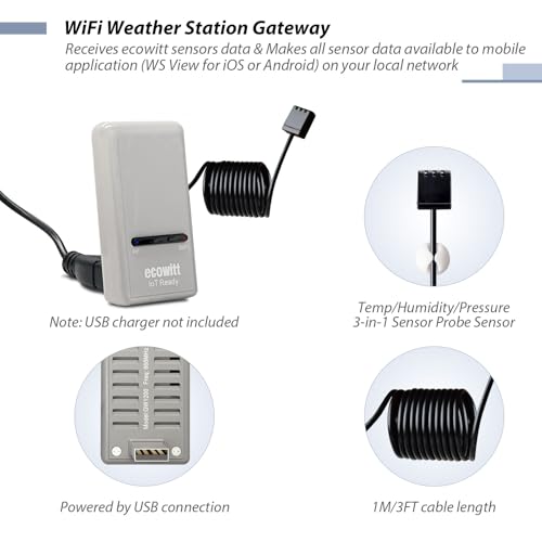 ECOWITT Wi-Fi Gateway Weather Station, with Built-in Temperature, Humidity, and Barometric Sensors, IOT Ready, Supports Ecowitt Sensors Developed, USB Power, 915 MHz - Image 2