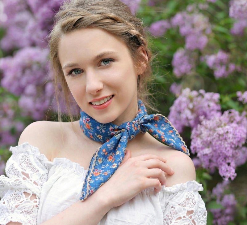 Arumary Soft Cotton & Viscose(Bamboo) Floral Bandanas, Hair wrapper, Headband, Handkerchief, Hair scarf, Neckerchief, 21â€X21â€ (Sky Blue) - Image 2