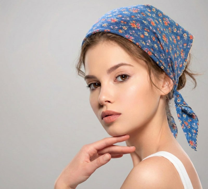 Arumary Soft Cotton & Viscose(Bamboo) Floral Bandanas, Hair wrapper, Headband, Handkerchief, Hair scarf, Neckerchief, 21â€X21â€ (Sky Blue) - Image 3