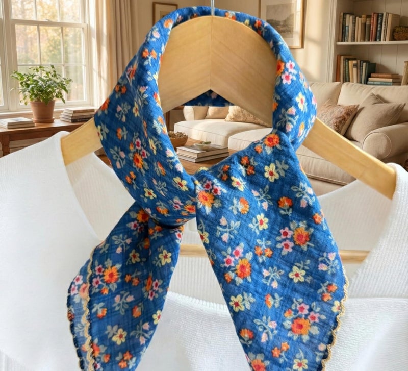 Arumary Soft Cotton & Viscose(Bamboo) Floral Bandanas, Hair wrapper, Headband, Handkerchief, Hair scarf, Neckerchief, 21â€X21â€ (Sky Blue) - Image 5