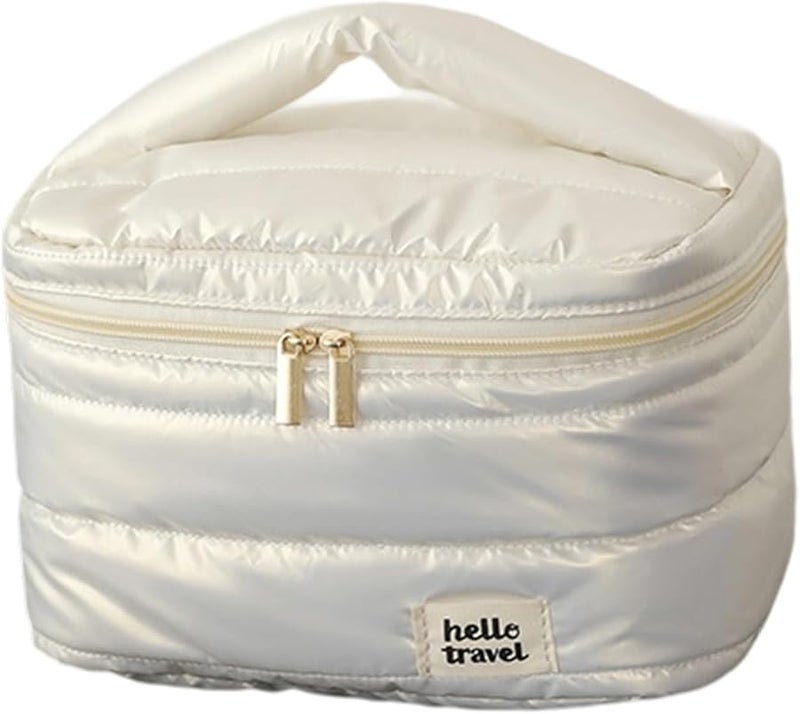 Pearl White Large Cosmetic Bag with Secure Sections Portable Toiletry Case Daily Use - Image 1