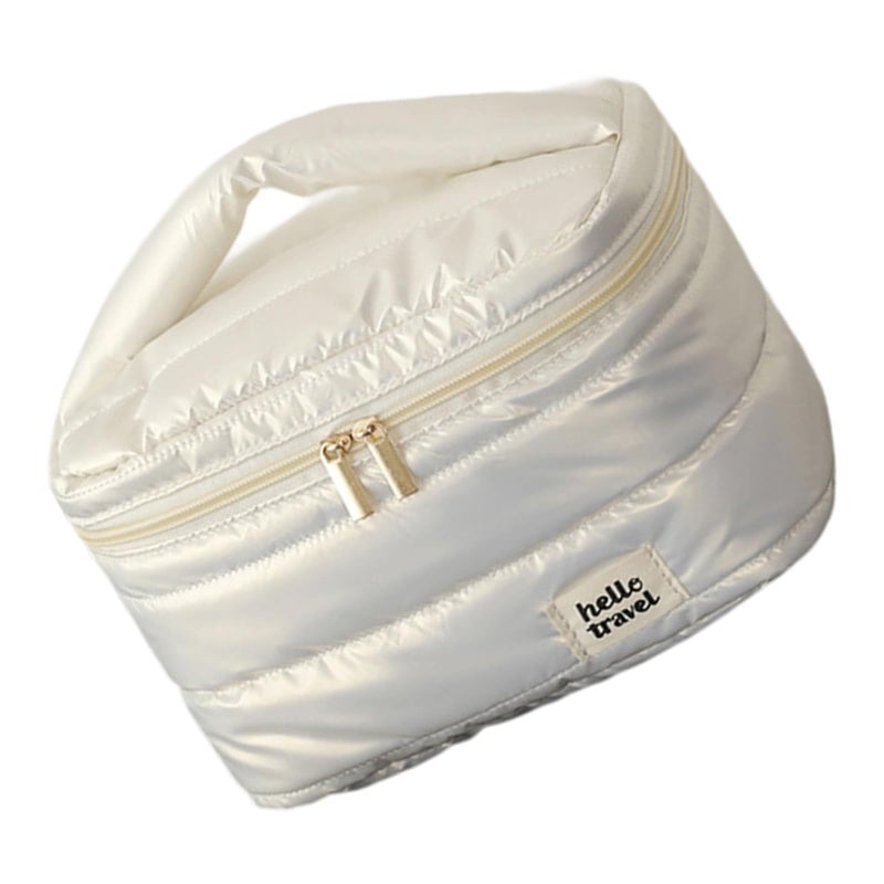 Pearl White Large Cosmetic Bag with Secure Sections Portable Toiletry Case Daily Use - Image 4