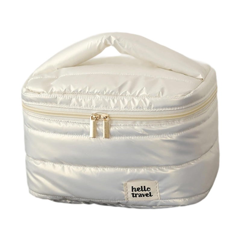 Pearl White Large Cosmetic Bag with Secure Sections Portable Toiletry Case Daily Use - Image 2