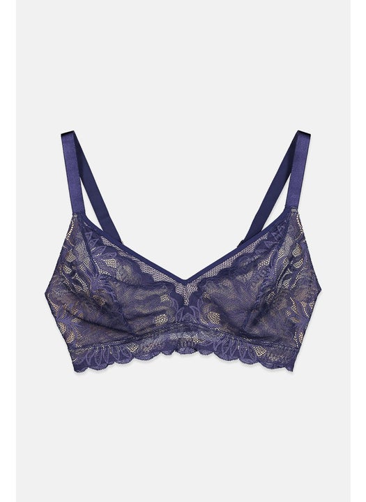 Women Non Padded Underwired Lace Soft Bra, Blue