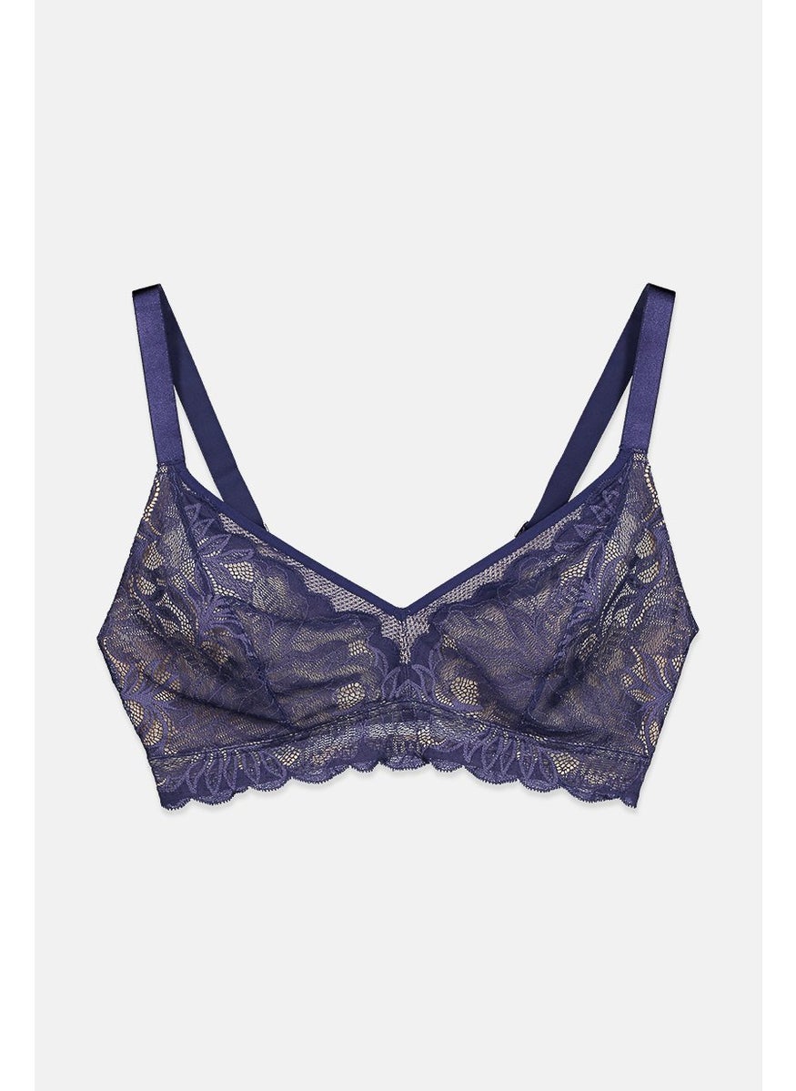 Tchibo Women Non Padded Underwired Lace Soft Bra, Blue  - Image 1