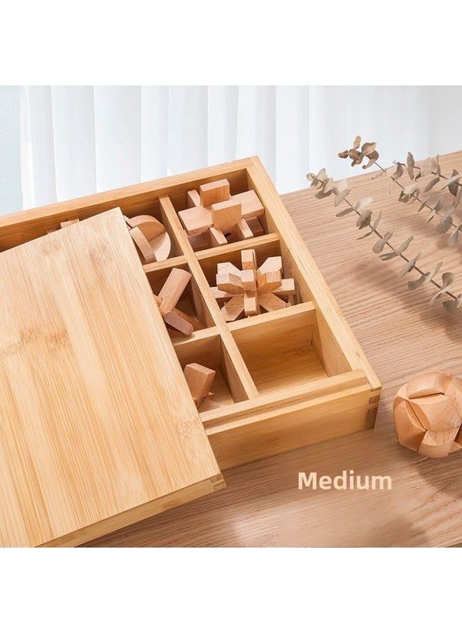 Generic - Children's Luban Lock Full Set Of Puzzle Burning Brain For Primary School Students Difficulty Adult Kongming Lock Unlock Toy 8-10 Years Old-Color:Beech 24-piece Meal Set [Easy Difficulty Mixed Pack]] - Image 1