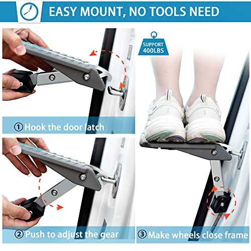 TOOENJOY Universal Car Door Step with 5 Gear Adjustment/No Assembly, Easy Access to Rooftop with Both Feet - Image 4