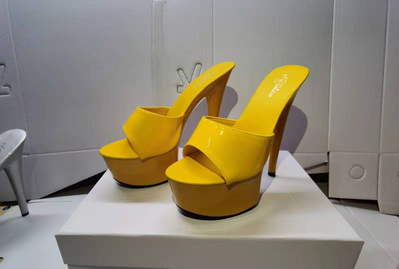 New Patent Leather High Heels Stiletto Heel Black Waterproof Table Hate Sky Tall Super Heel Sandals For Summer - Image 1